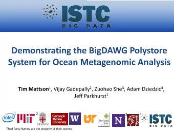 Demonstrating the BigDAWG Polystore  System for Ocean Metagenomic Analysis Tim Mattson 1 , Vijay
