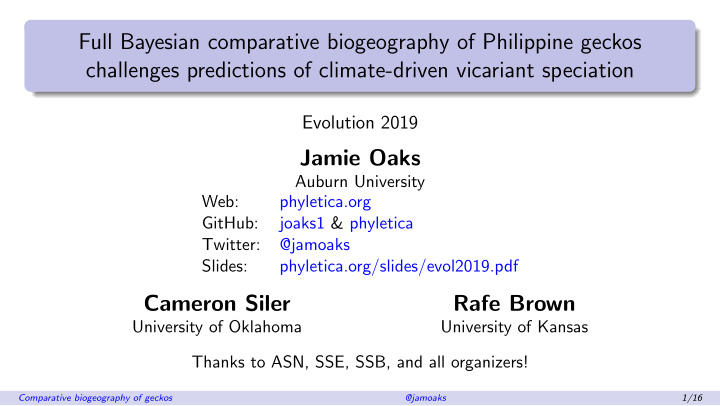 full bayesian comparative biogeography of philippine