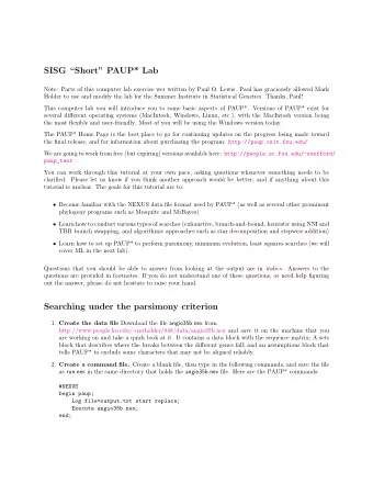 SISG Short PAUP* Lab  Note: Parts of this computer lab exercise wer written by Paul O. Lewis.