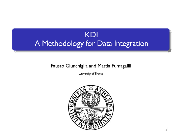 kdi a methodology for data integration