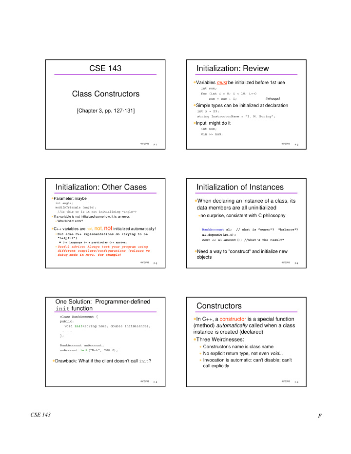 cse 143 initialization review