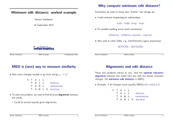 Why compute minimum edit distance?  Minimum edit distance: worked example  Sometimes we want to