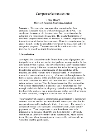 Compensable transactions  Tony Hoare  Microsoft Research, Cambridge, England Summary. The concept