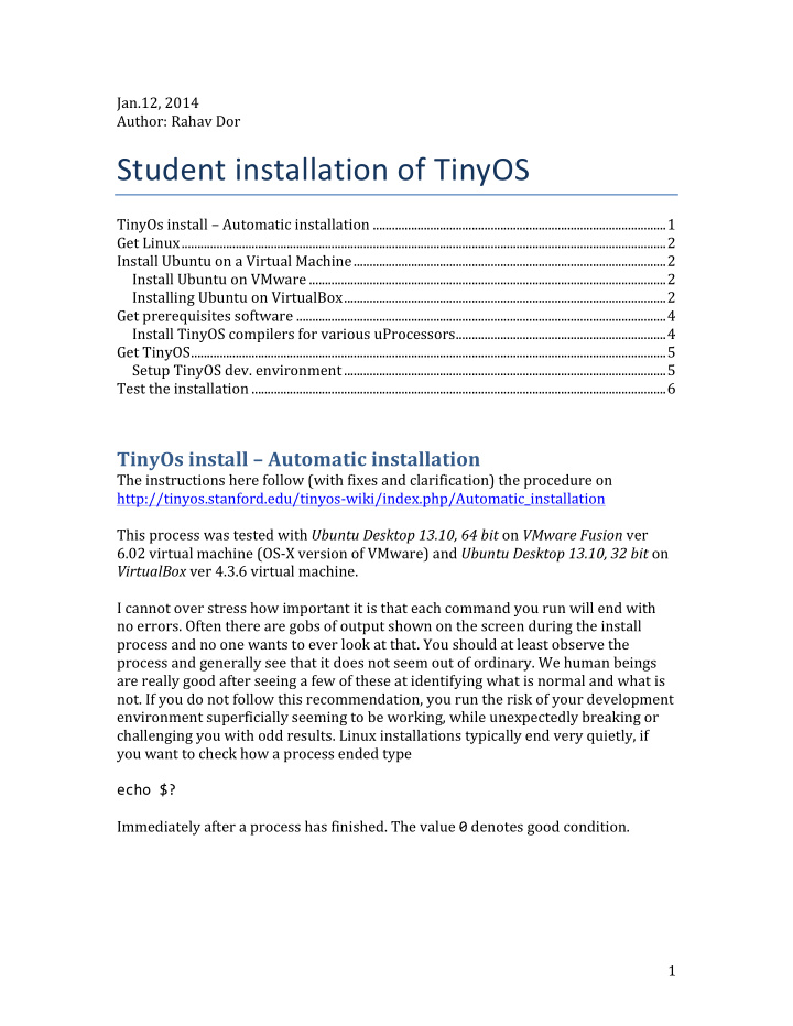 student installation of tinyos