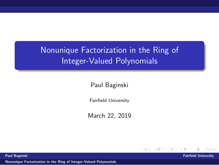 nonunique factorization in the ring of integer valued