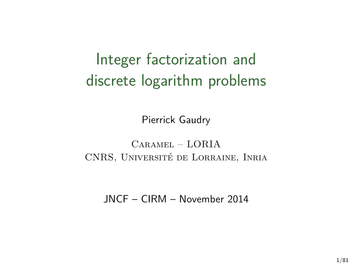 integer factorization and discrete logarithm problems