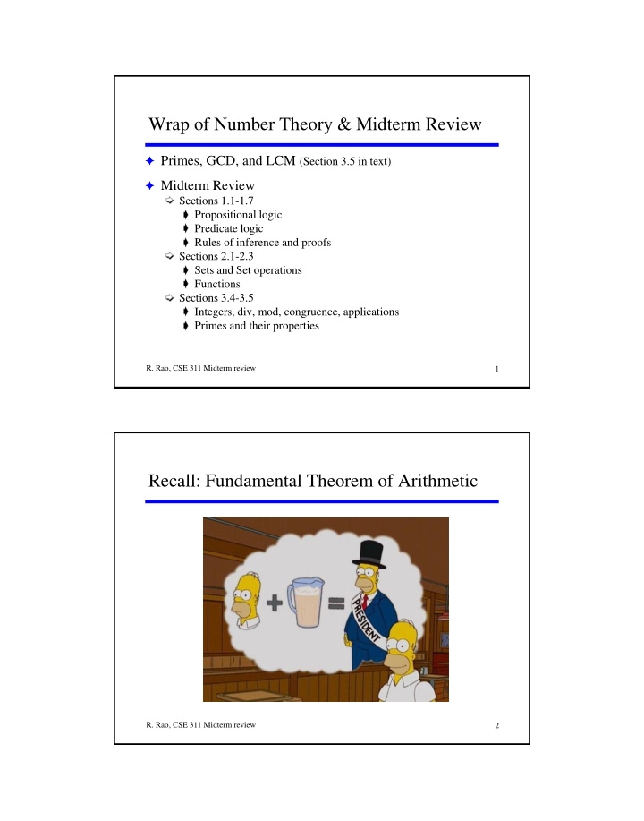 wrap of number theory midterm review