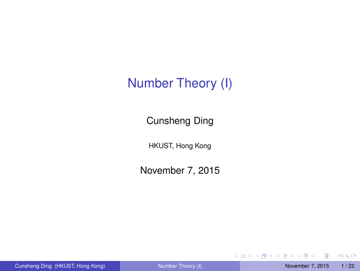 number theory i