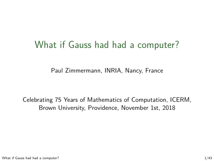 what if gauss had had a computer
