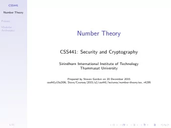 Number Theory  CSS441: Security and Cryptography  Sirindhorn International Institute of Technology