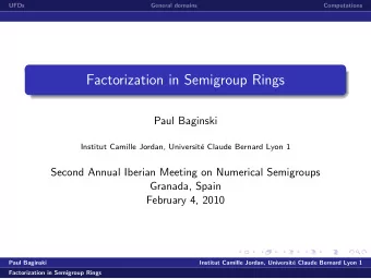 Factorization in Semigroup Rings  Paul Baginski  Institut Camille Jordan, Universit  e Claude