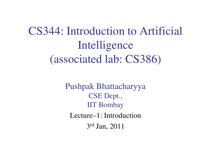 cs344 introduction to artificial intelligence associated