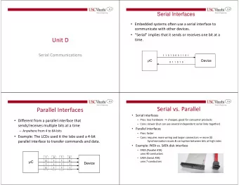 Unit D  time.  Serial Communications  D.3  D.4  Serial vs. Parallel  Parallel Interfaces  Serial