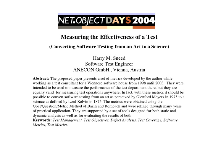 measuring the effectiveness of a test