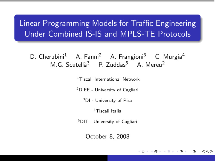 linear programming models for traffic engineering under