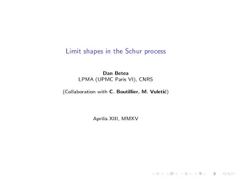 Limit shapes in the Schur process  Dan Betea  LPMA (UPMC Paris VI), CNRS (Collaboration with C.