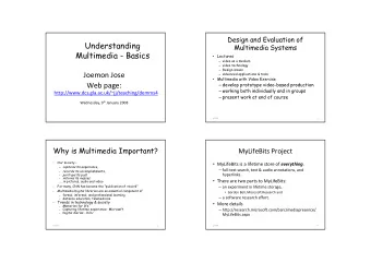 Understanding  Multimedia Systems  Multimedia - Basics  Lectures  video as a medium  video