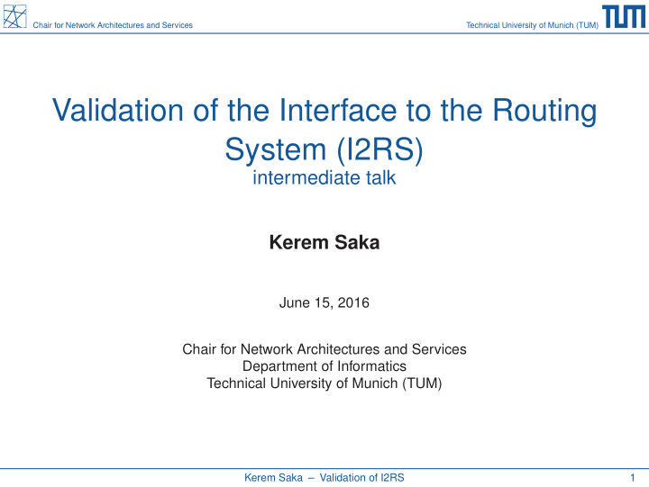 validation of the interface to the routing system i2rs