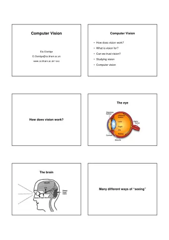 Computer Vision  Computer Vision   How does vision work?   What is vision for?  Ela Claridge