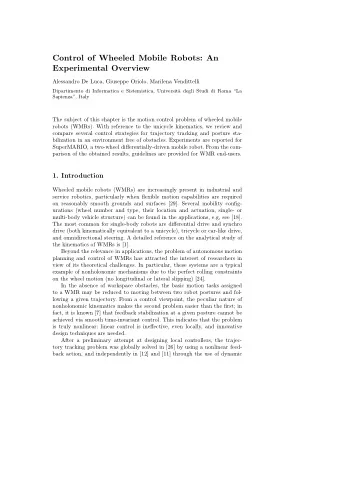 Control of Wheeled Mobile Robots: An  Experimental Overview  Alessandro De Luca, Giuseppe Oriolo,