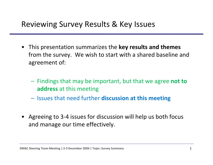 reviewing survey results key issues
