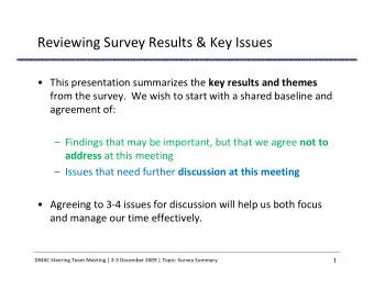 Reviewing Survey Results &amp; Key Issues  This presentation summarizes the key results and