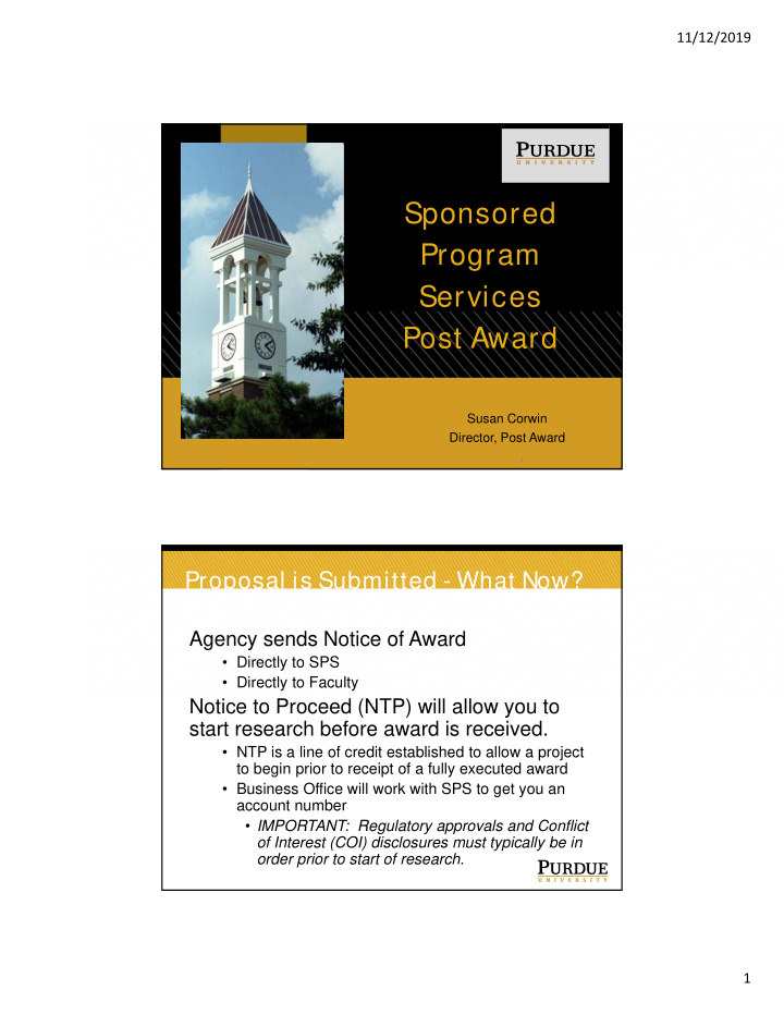 sponsored program services post award