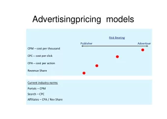 Advertisingpricing models  Risk Bearing  Publisher  Advertiser  CPM  cost per thousand  CPC
