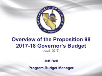 Overview of the Proposition 98  2017-18 Governors Budget  April, 2017  Jeff Bell  Program Budget