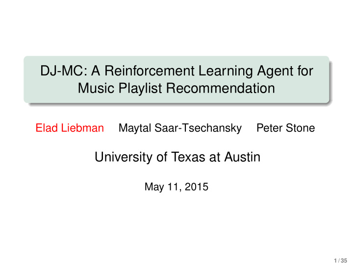 dj mc a reinforcement learning agent for music playlist