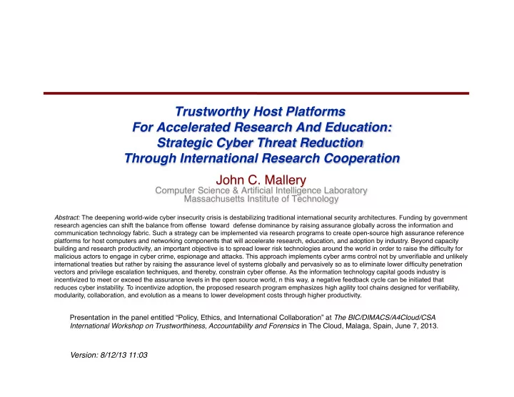 trustworthy host platforms for accelerated research and