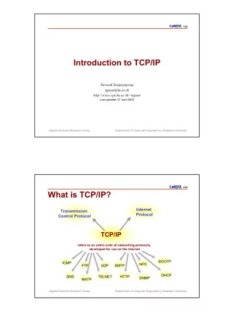 Introduction to TCP/IP  Surasak Sanguanpong  nguan@ku.ac.th  http://www.cpe.ku.ac.th/~nguan  Last
