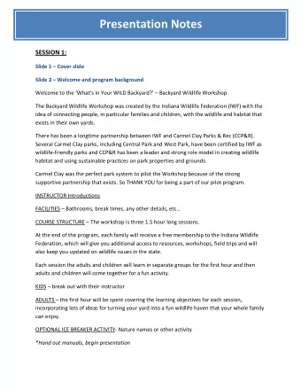 Presentation Notes  SESSION 1: Slide 1  Cover slide Slide 2  Welcome and program background