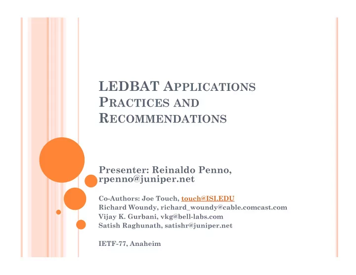 ledbat a pplications p ractices and r ecommendations