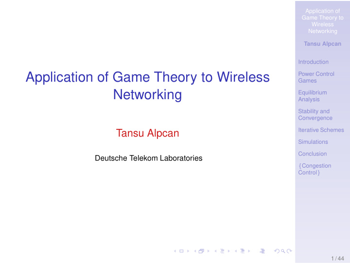 application of game theory to wireless