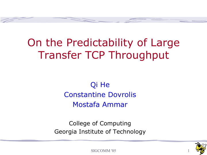 on the predictability of large transfer tcp throughput