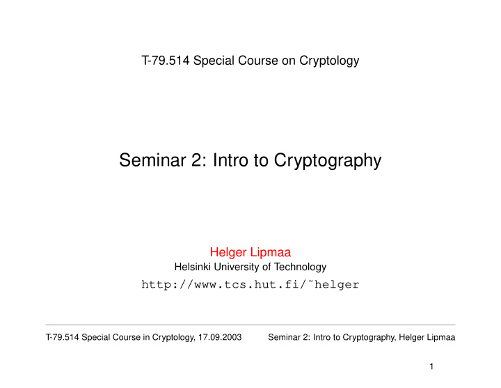 seminar 2 intro to cryptography