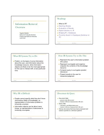 Information Retrieval  What is IR?  Matching Models  Overview  Evaluation of Results