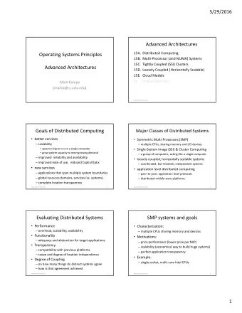 Advanced Architectures  15A. Distributed Computing  Operating Systems Principles  15B.