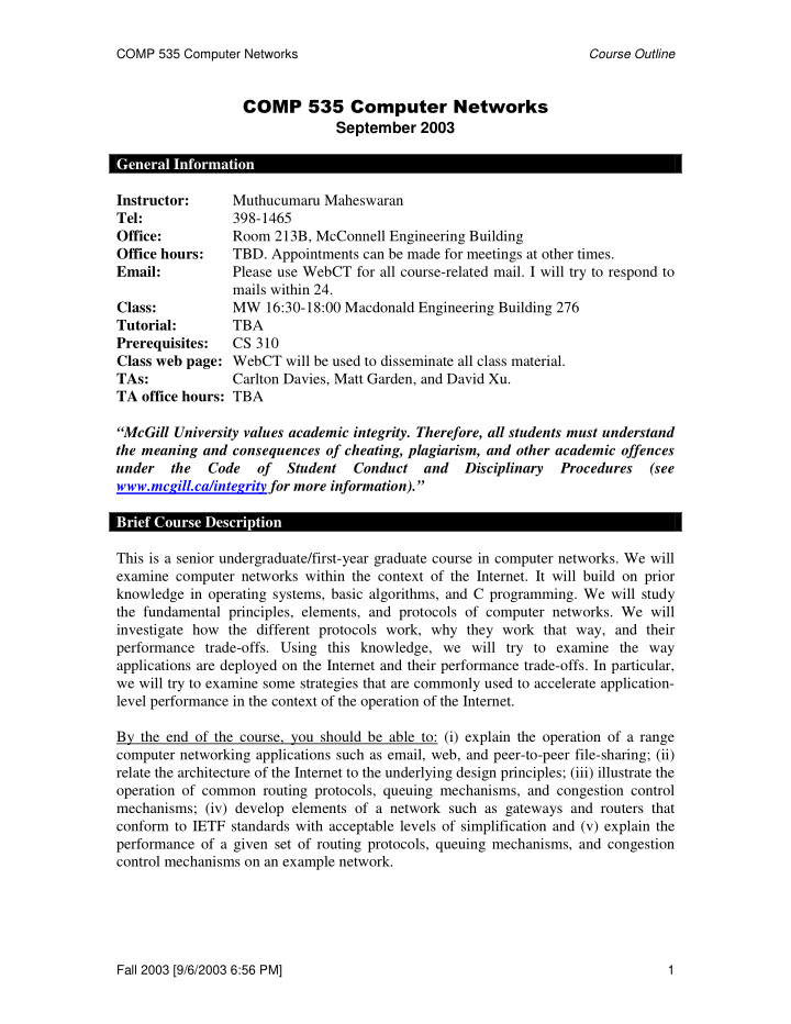 comp 535 computer networks