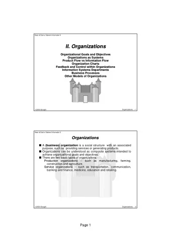 II. Organizations  II. Organizations  Organizational Goals and Objectives  Organizational Goals and