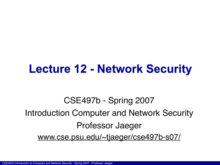 lecture 12 network security