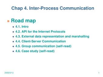Road map  4.1. Intro  4.2. API for the Internet Protocols  4.3. External data