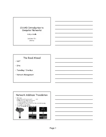 The Road Ahead   NAT   IPv6   Tunneling / Overlays   Network Management  Network