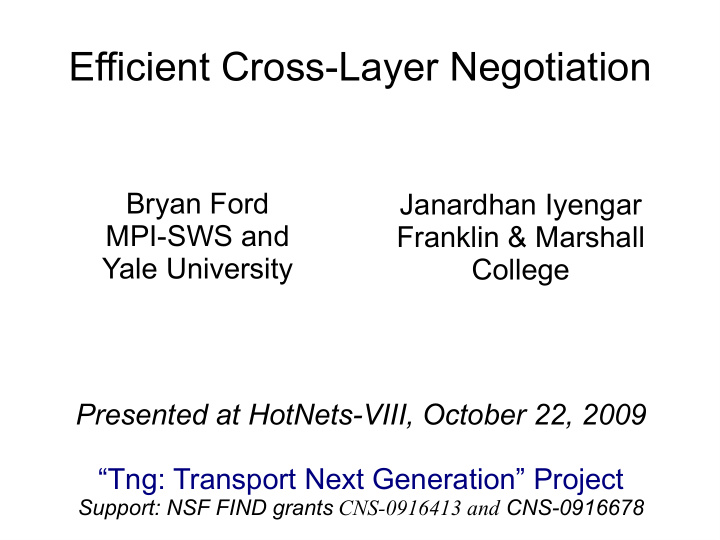efficient cross layer negotiation