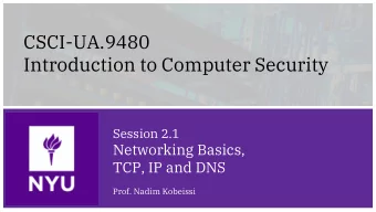 Introduction to Computer Security  Session 2.1  Networking Basics,  TCP, IP and DNS  Prof. Nadim