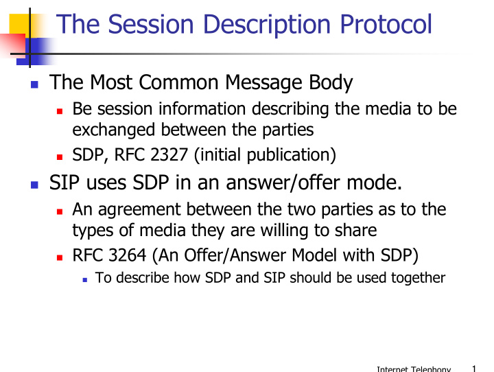 the session description protocol