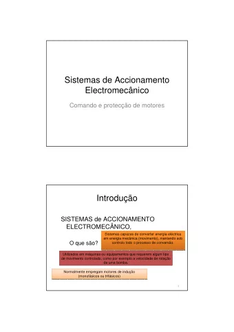 Sistemas de Accionamento  Electromecnico  Comando e proteco de motores  Introduo