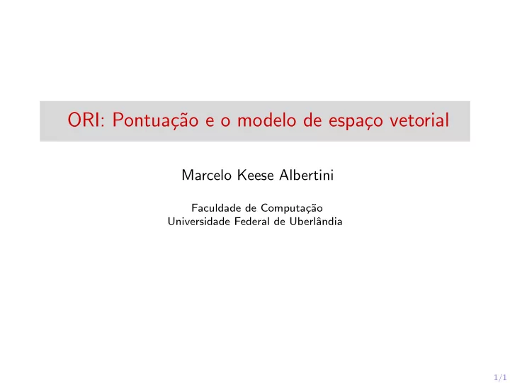 ori pontua c ao e o modelo de espa co vetorial