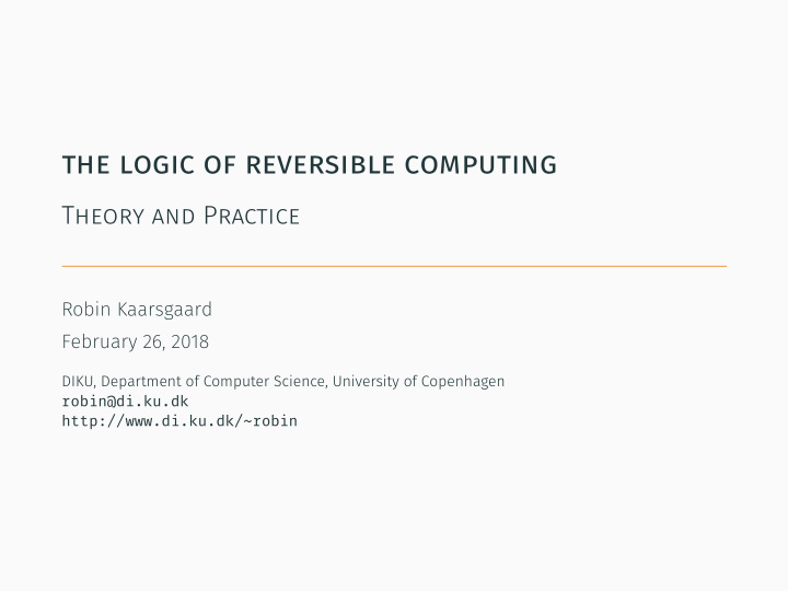 the logic of reversible computing